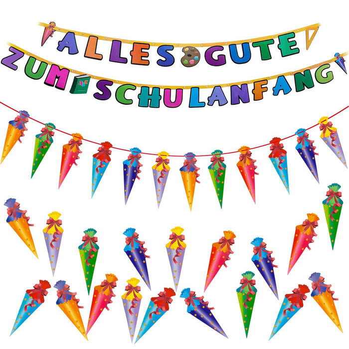 Schuleinführung Schulanfang Einschulung Deko Set - Girlanden + Zuckertüte Konfetti Set