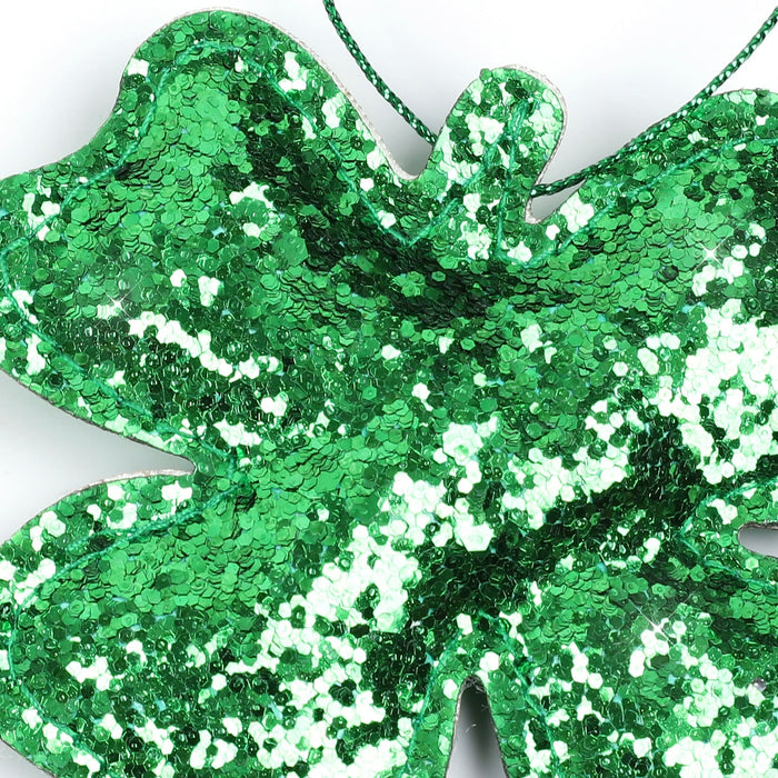 2er Set Kleeblätter Anhänger mit Pailletten zum Aufhängen Hängedeko für Geburtstag Silvester Deko - grün