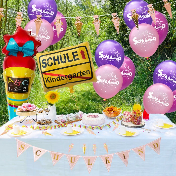 Schuleinführung Schulanfang Einschulung Deko Set für Mädchen - Girlanden + Luftballons + Konfetti