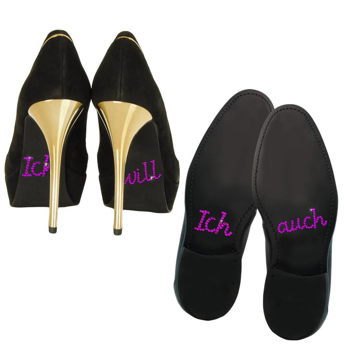 Schuhsticker Set Brautpaar Hochzeit Ich will / Ich auch - lila