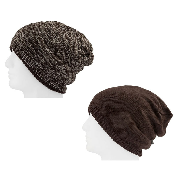 Long XXL Beanie Mütze zweiseitig Herren Winter Mützen - brown-white