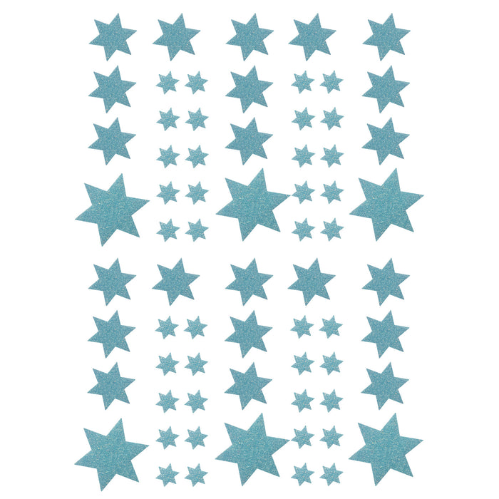 68 Sterne Sticker Aufkleber Glitzernd für Weihnachten Weihnachtsdeko Weihnachtssterne - hellblau