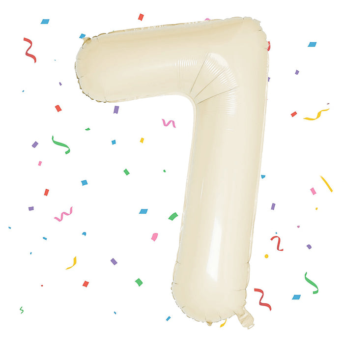 1x Folien Luftballon mit Zahl 7 für Geburtstag Jubiläum Party Deko Ballon - creme