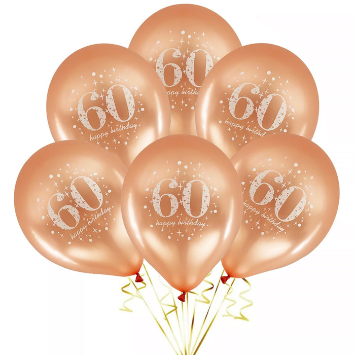 Luftballons Set 60. Geburtstag in Roségold – 6 Ballons mit „60“ & „Happy Birthday“, 25-30 cm – Perfekte Deko für Party, Feier & Hängedeko