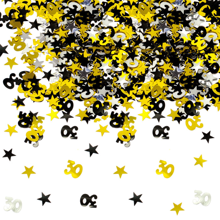 Konfetti Set 30. Geburtstag Jubiläum über 2500 Stück Zahl 30 + Sterne als Tisch Deko Streudeko - gold silber schwarz