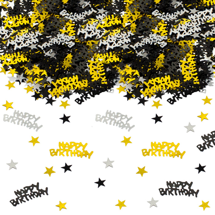 Konfetti Set Happy Birthday + Sterne für Geburtstag Jubiläum über 2500 Stück Tisch Deko Streudeko - gold silber schwarz