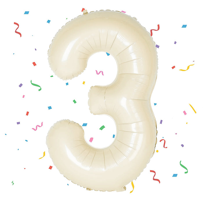 1x Folien Luftballon mit Zahl 3 für Geburtstag Jubiläum Party Deko Ballon - creme