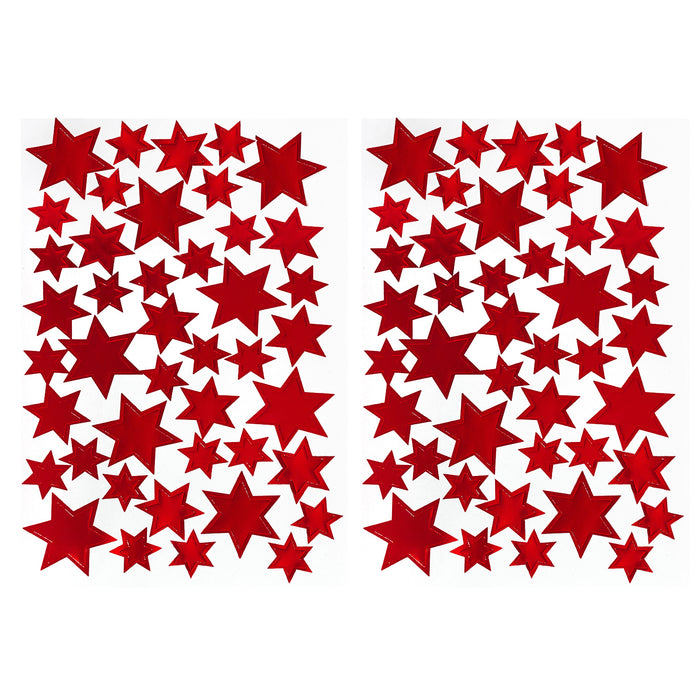 86 Sterne Sticker Stern Aufkleber für Weihnachten Weihnachtsdeko Geschenkdeko Basteln Glänzend - rot