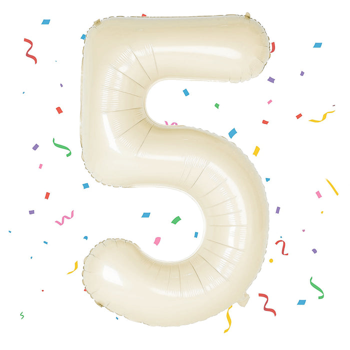1x Folien Luftballon mit Zahl 5 für Geburtstag Jubiläum Party Deko Ballon - creme
