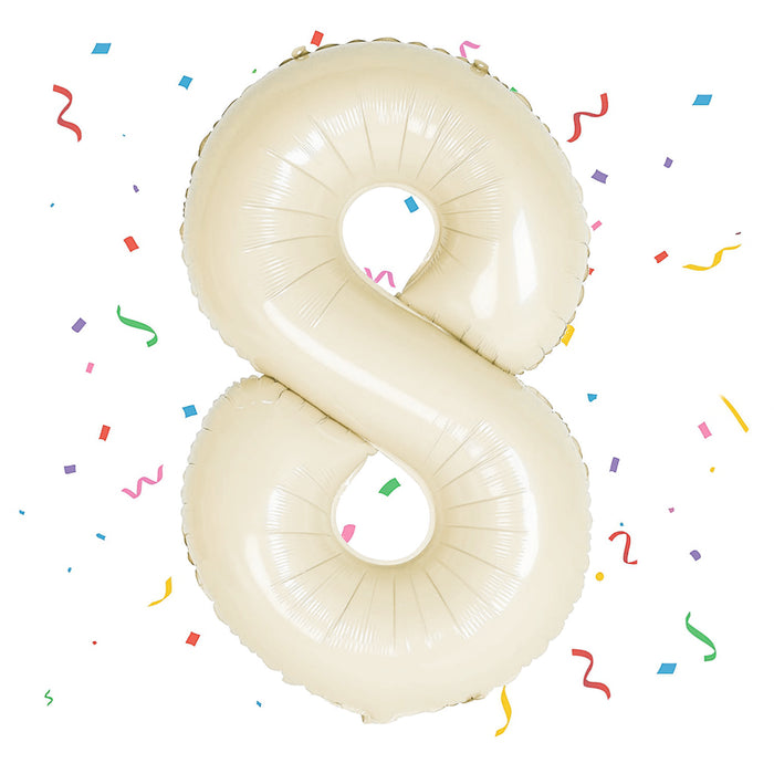 1x Folien Luftballon mit Zahl 8 für Geburtstag Jubiläum Party Deko Ballon - creme
