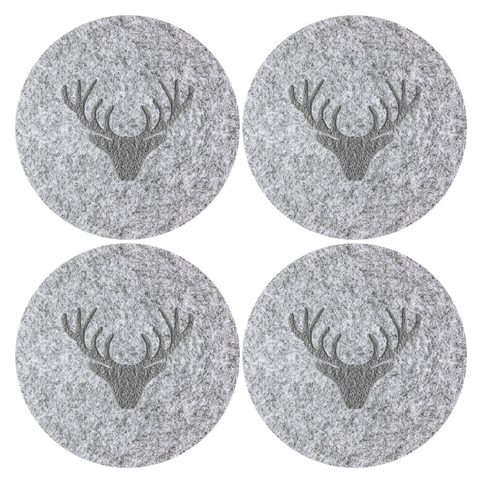 Filzuntersetzer Rentier Hirsch Rund 10 cm 4er Pack - Getränke Untersetzer als Tisch Dekoration für Weihnachten uvm. - grau