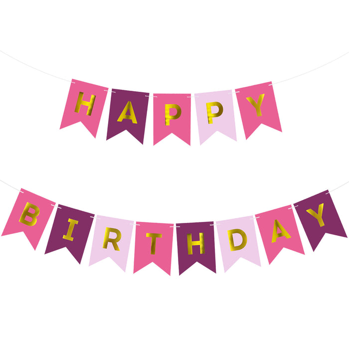 Happy Birthday Girlande Banner Geburtstag Kindergeburtstag Party - Pink Rosa Lila