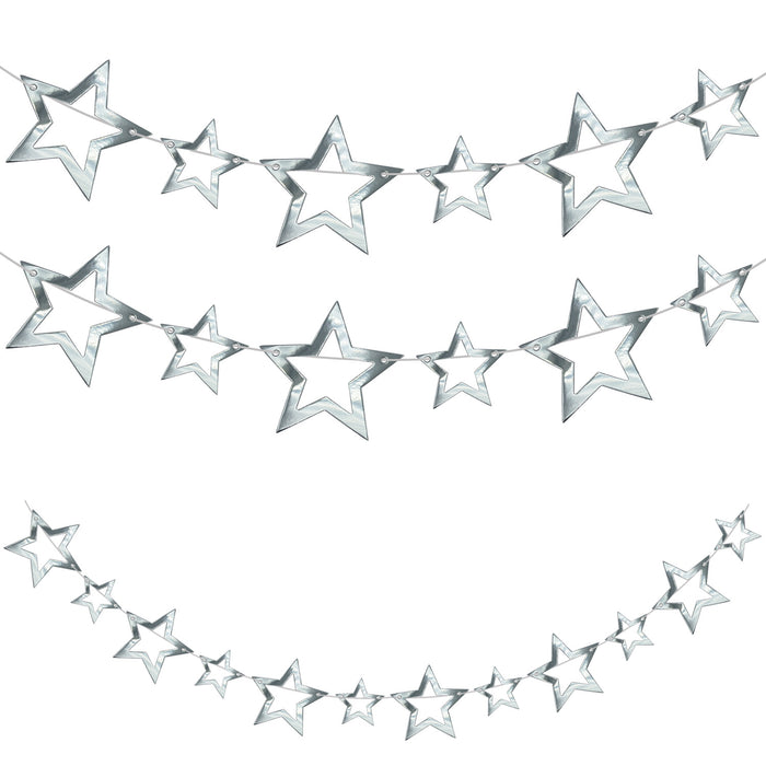 Stern Girlande Banner mit Sternen Geburtstag Party Weihnachten Baby Shower Deko - silber