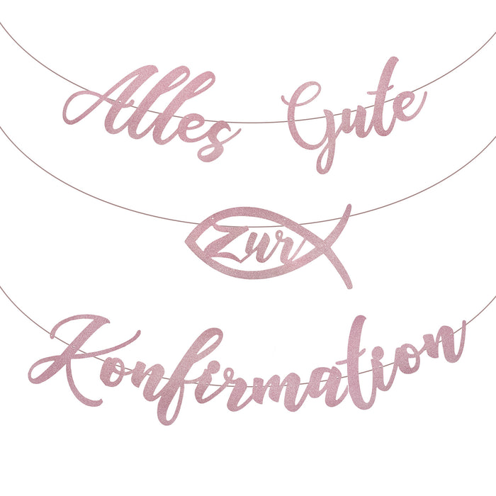 Girlande Alles Gute zur Konfirmation mit Fisch Hängedeko für Konfirmation von Mädchen - rosa