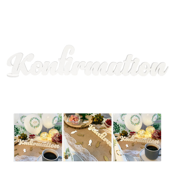 Schriftzug Konfirmation aus Holz als Tischdeko für Konfirmation Deko Dekoration Junge Mädchen - weiß
