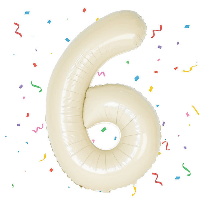 1x Folien Luftballon mit Zahl 6 für Geburtstag Jubiläum Party Deko Ballon - creme