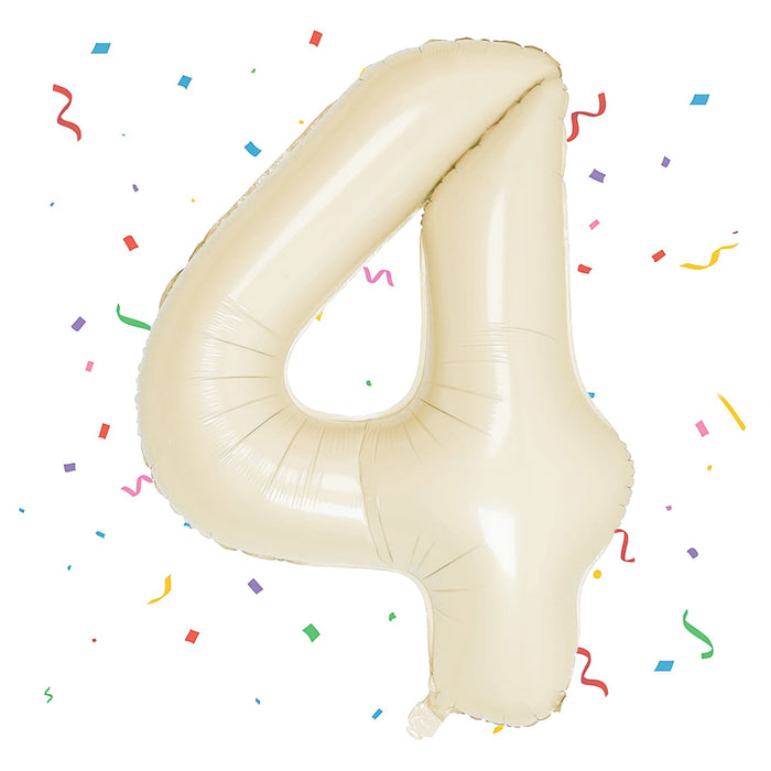 1x Folien Luftballon mit Zahl 4 für Geburtstag Jubiläum Party Deko Ballon - creme