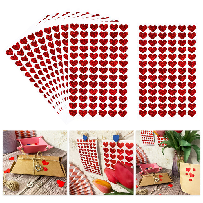 780 Herz Sticker Herzen Aufkleber Rot Hologramm Effekt Glitzernd zum Basteln Scrapbooking Dekoration Verzierung