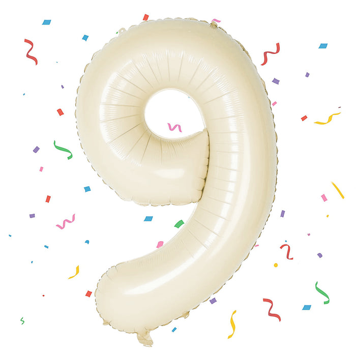 1x Folien Luftballon mit Zahl 9 für Geburtstag Jubiläum Party Deko Ballon - creme