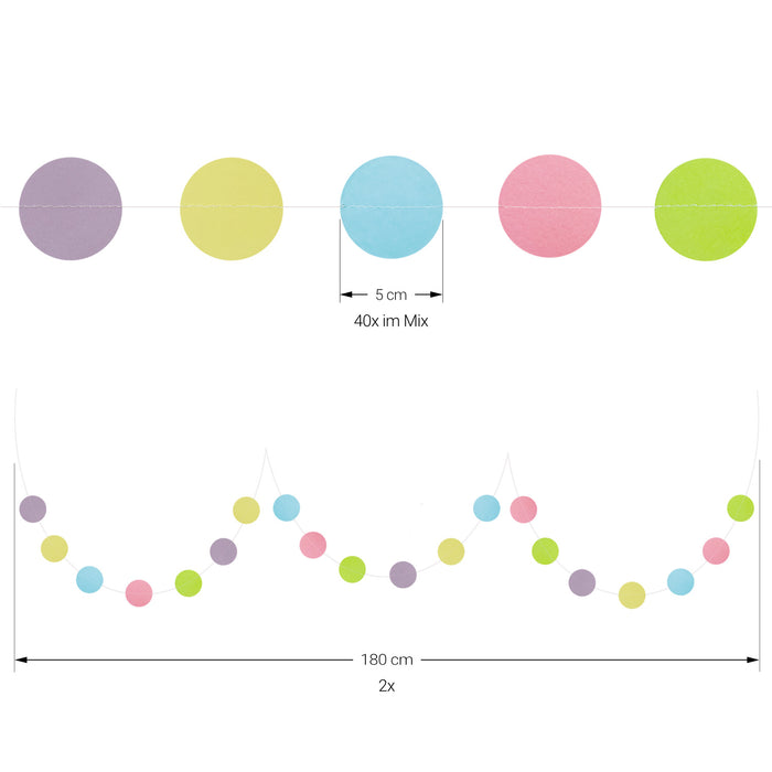 Deckenhänger Kreis Girlande 2 Stk. Papier Banner Hänge Deko für Geburtstag Hochzeit JGA Party Pastell