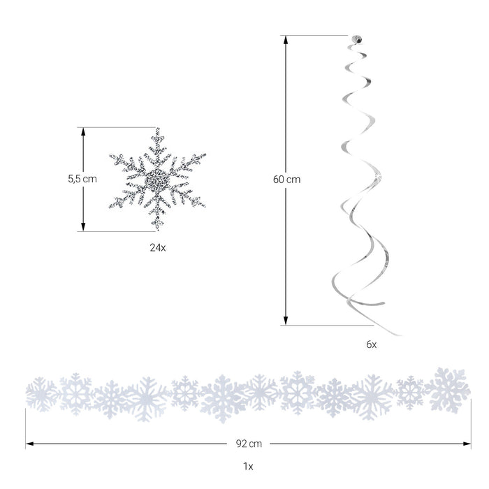 Weihnachtsdeko Set - Schneeflocken Sticker + Girlande + Deckenhänger Spiral Girlanden Weihnachten Deko