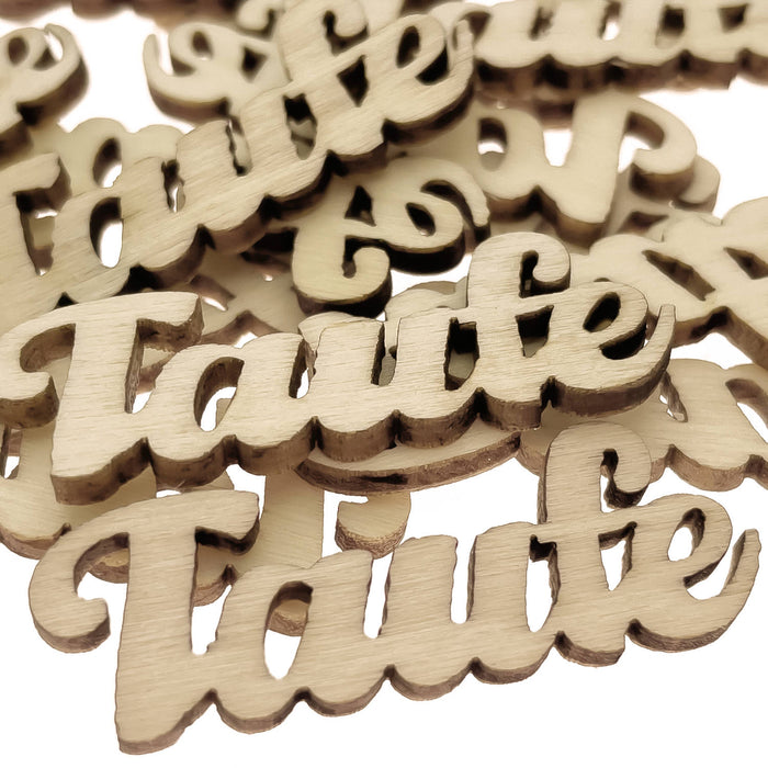 Holz Konfetti Set Taufe Schriftzug 18 Stk. Tischdeko für Taufe Traufe Hochzeit Deko Junge Mädchen Streudeko - natur