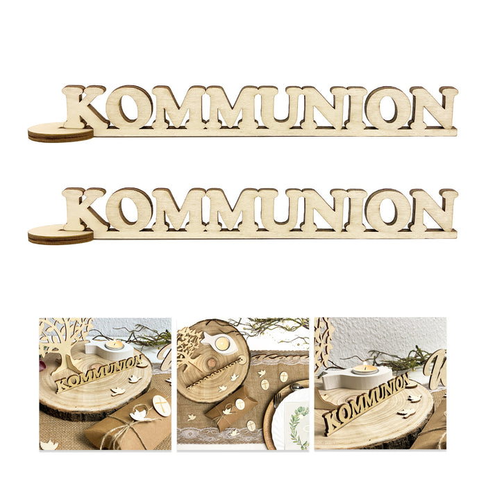 Schriftzug Kommunion aus Holz 2er Set als Tischdeko für Kommunion Deko Dekoration Junge Mädchen - natur