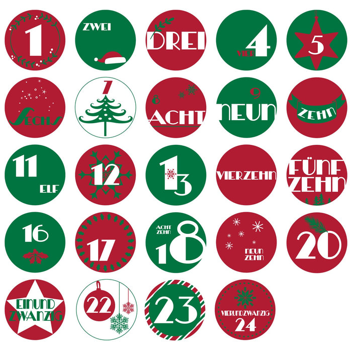 DIY Adventskalender Set - 24 Boxen Schachteln + 24 Zahlen Stickern Aufkleber für Weihnachten Advent