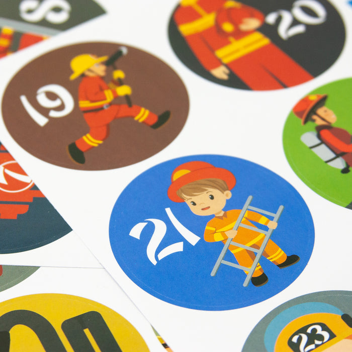 24 Adventskalender Sticker Zahlen Aufkleber mit Feuerwehr Motiven Weihnachten Basteln Weihnachtsdeko