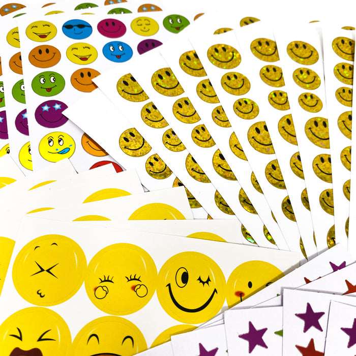 Kinder Sticker Set 3170 Smiley und Stern Aufkleber für Kinder für Kindergeburtstag zum Spielen Basteln