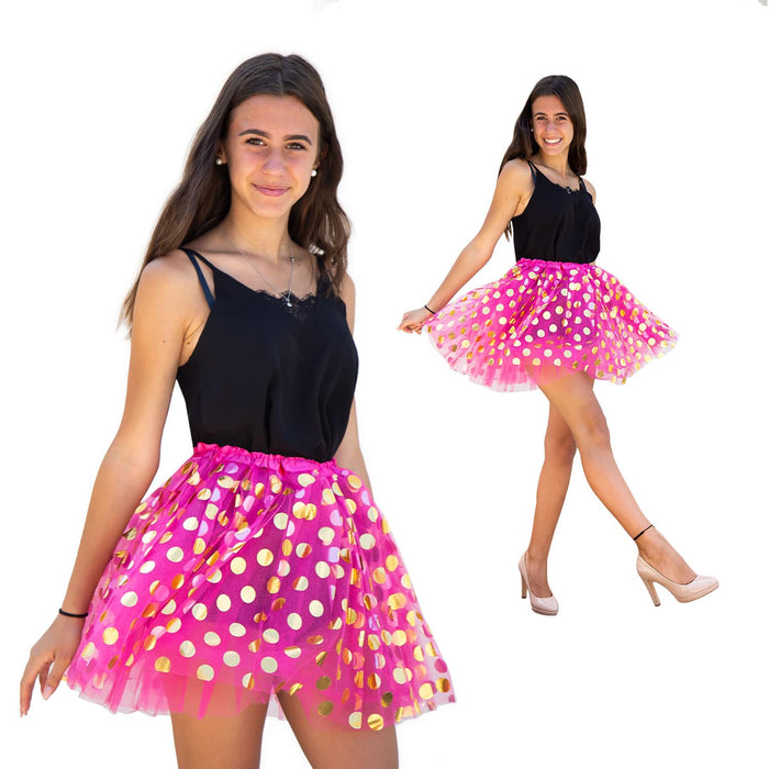 Tutu Tütü Damen Rock Tüllrock Kostüm Accessoire Fasching Karneval 60 cm - 116 cm pink gold gepunktet