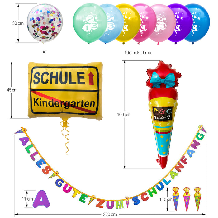 Schuleinführung Schulanfang Einschulung Deko Set - Alles Gute zum Schulanfang Girlande + Luftballons