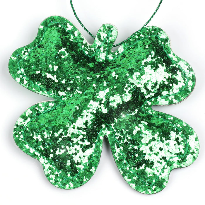 2er Set Kleeblätter Anhänger mit Pailletten zum Aufhängen Hängedeko für Geburtstag Silvester Deko - grün