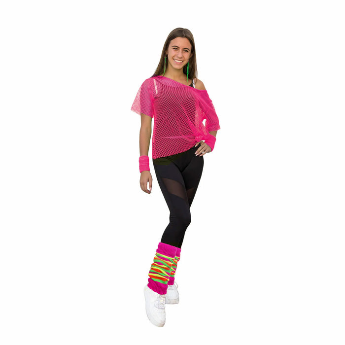 Damen Stulpen Strümpfe 80er Jahre Party Fasching Karneval Aerobic Kostüm Accessoires - neon Farbmix