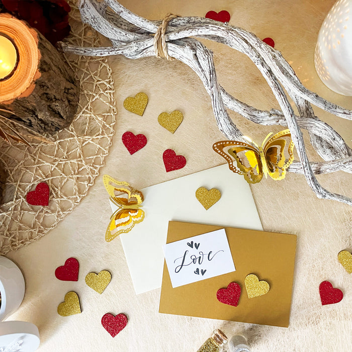 25 Holz Herzen gold Glitzer Konfetti Holzdeko Tischdeko Streudeko für JGA Hochzeit Valentinstag Party zum Basteln