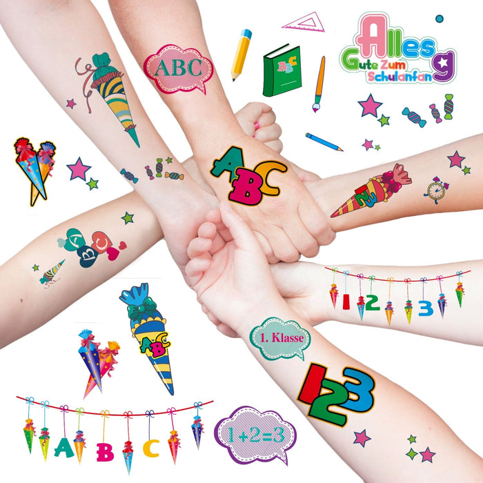 Schuleinführung Schulanfang Einschulung Deko Set - Luftballons + Girlande + Kinder Tattoo Set