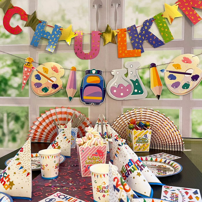 Schuleinführung Schulanfang Einschulung Deko Set - Schulkind Zuckertüten Stern Girlande + Zuckertüten Folienballon + Konfetti Ballon Set