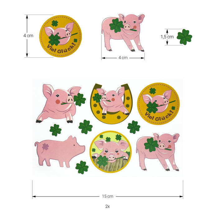 Schweinchen Sticker Schweine Aufkleber Viel Glück für Kinder Geburtstag Verzierung Scrapbooking zum Basteln