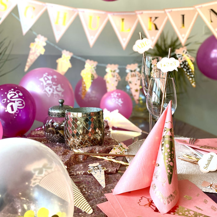 Konfetti Luftballon Set für Schuleinführung Schulanfang Deko Ballons rosa gold