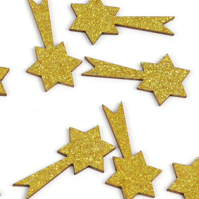 Holz Sternschnuppen Komet Set mit Glitzer als Konfetti Tisch Deko für Weihnachten DIY Basteln - gold