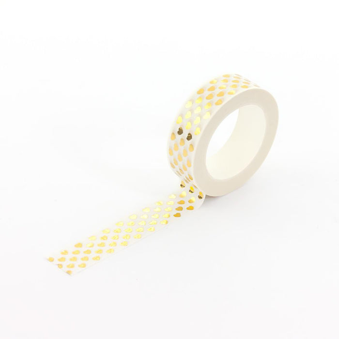 Washi Tape Dekobänder Scrapbooking selbstklebend - weiß Goldherzen