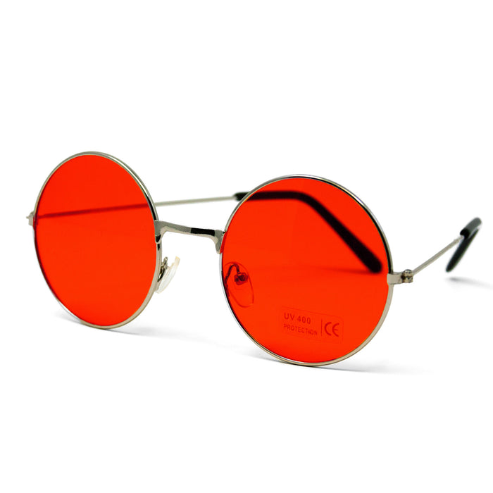 Hippie Brille rund Retro Sonnenbrille Herren Damen 60er 70er Jahre Party Fasching Karneval - rot