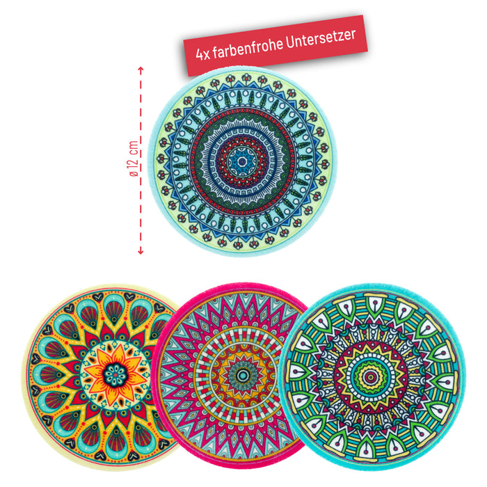 4 Filz Untersetzer Mandala  Ø 12cm Glasuntersetzer Untersetzer für Gläser Tassen robust und hochwertig