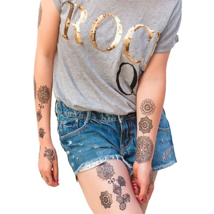 Temporäre Klebetattoos Mandala Tattoo Set - Körperkunst entfernbar