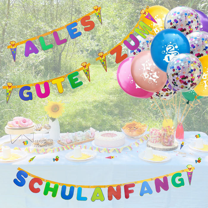 Schuleinführung Schulanfang Einschulung Deko Set - Girlande + Luftballons + Konfetti