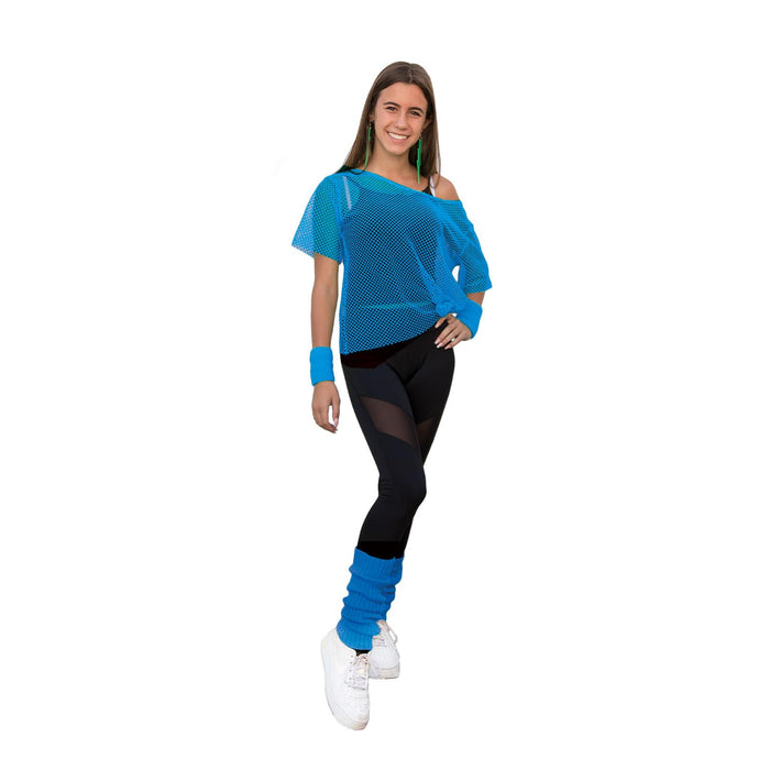 Damen Stulpen Strümpfe 80er Jahre Party Fasching Karneval Aerobic Kostüm Accessoires - neon blau