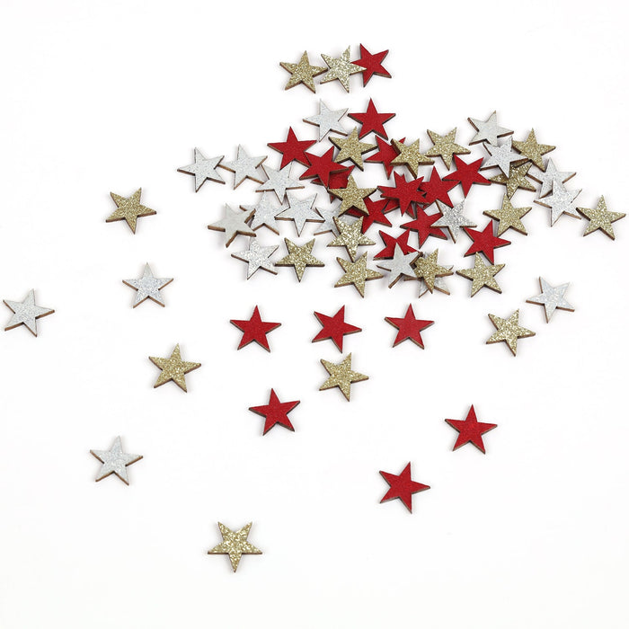 Holz Sterne Deko Set Holzdeko Konfetti Weihnachtsdeko Tischdeko Streudeko für Weihnachten - rot gold weiß