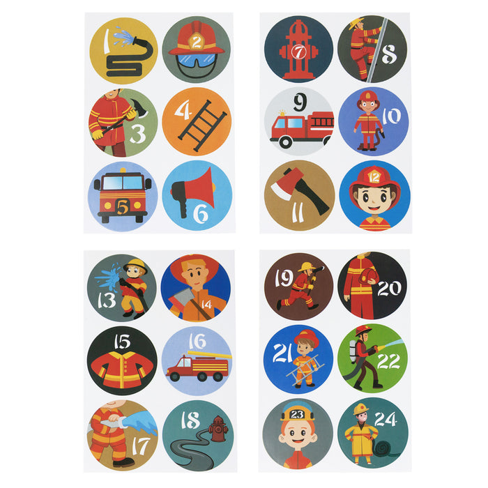 24 Adventskalender Sticker Zahlen Aufkleber mit Feuerwehr Motiven Weihnachten Basteln Weihnachtsdeko