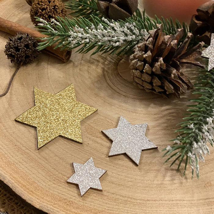 Holz Sterne Deko Set Holzdeko Weihnachtsdeko Tischdeko Streudeko für Weihnachten - gold