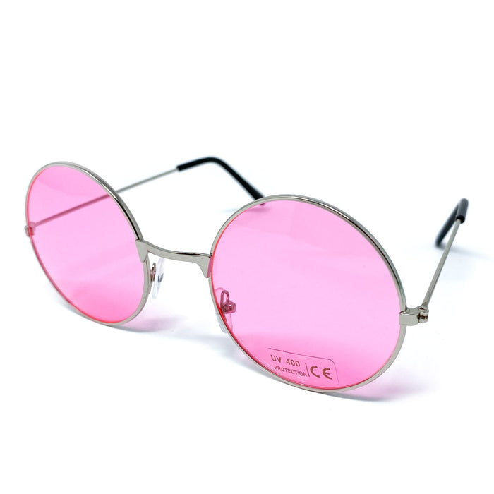 Hippie Brille rund Retro Sonnenbrille Herren Damen 60er 70er Jahre Party Fasching Karneval - rosa